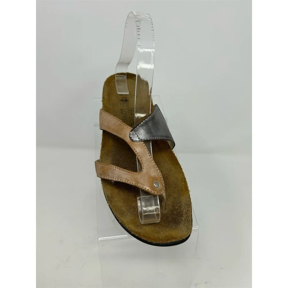 Naot Thong Sandals Womens Brown & Pewter Slip-On Comfort Contoured Footbed 38